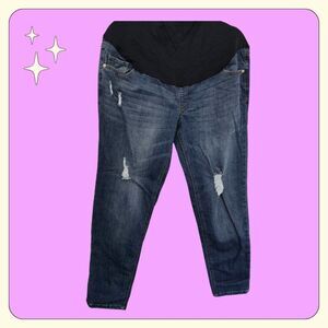 Maternity Blue Jeans Distressed Size L Soft Stretchy Dark Wash Skinny
